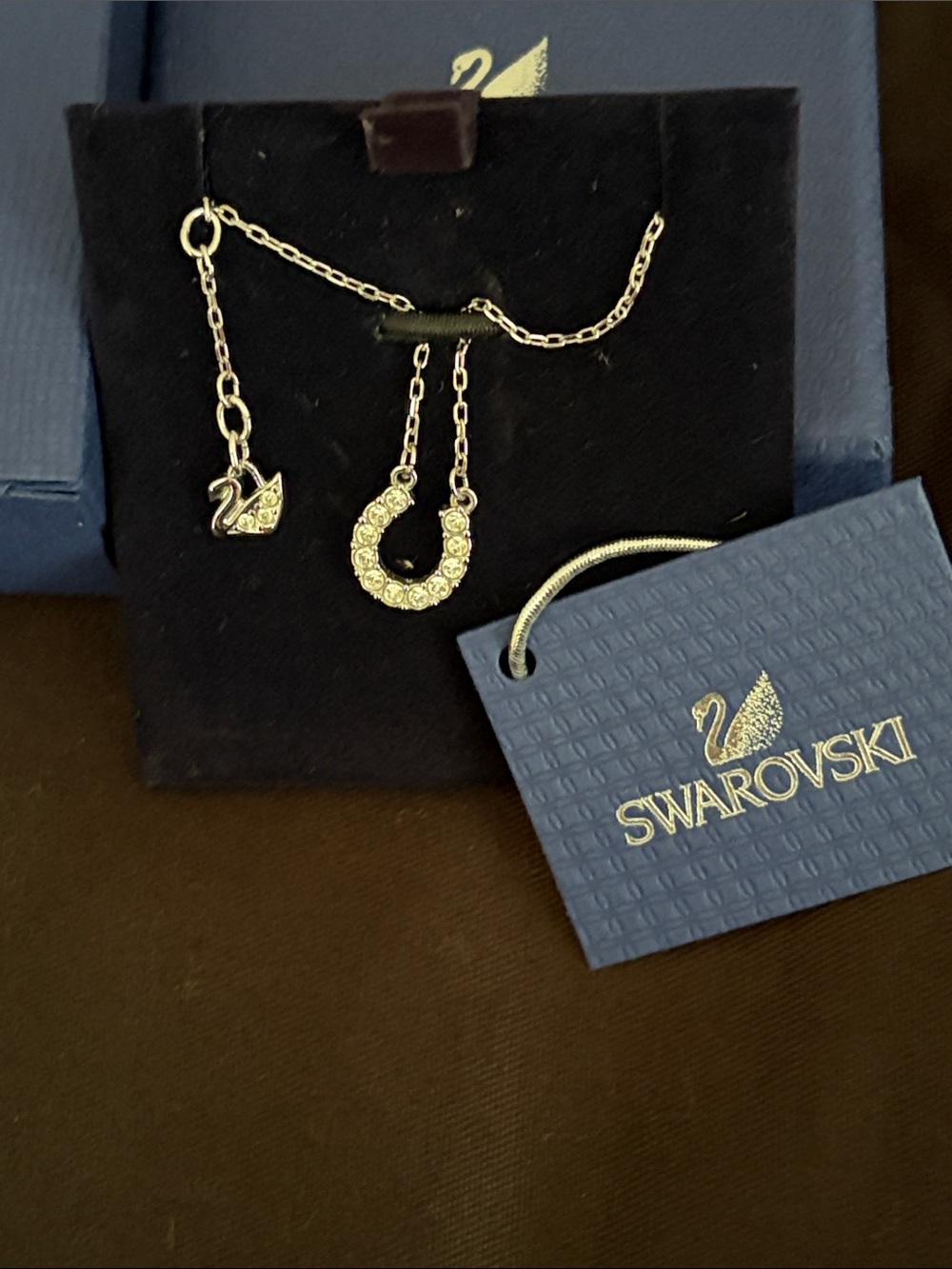 Swarovski Silver Crystal Horseshoe & Swan Pendant Necklace